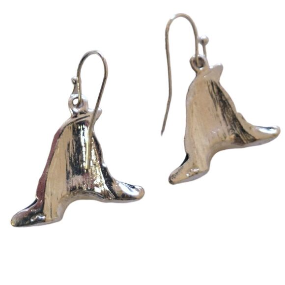 Halloween Earrings Dangle Silver Tone Black Enameled Witch Hat Witchy Witchcore. - Picture 6 of 16
